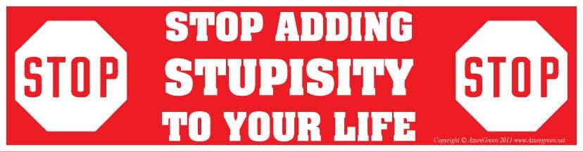 Stop Adding Stupisity to Your Life bumper sticker