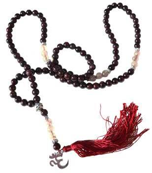 Om, Garnet & Golden Rutile japmala